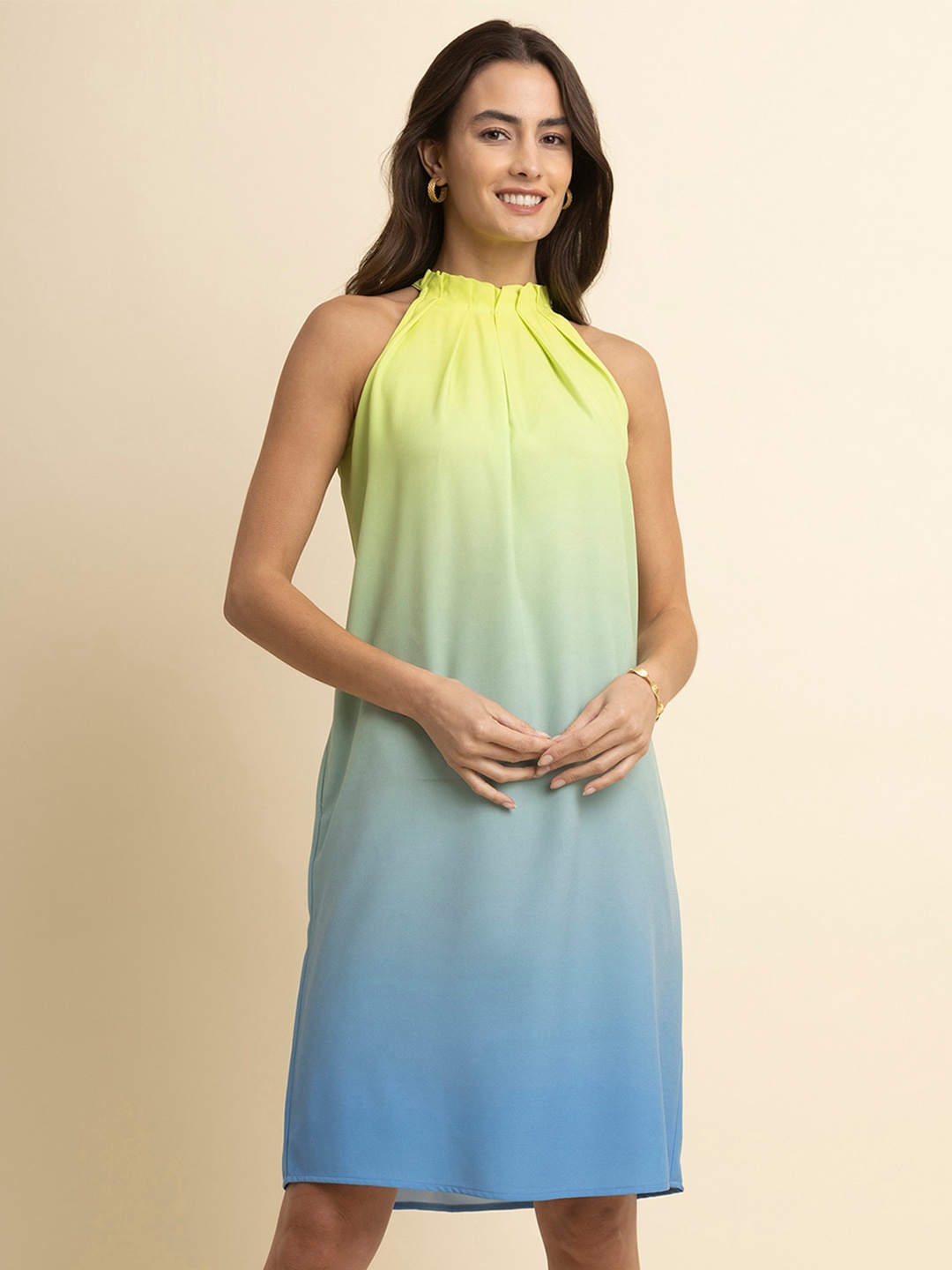 

FableStreet Halter Neck Tie and Dyed A-Line Dress, Green