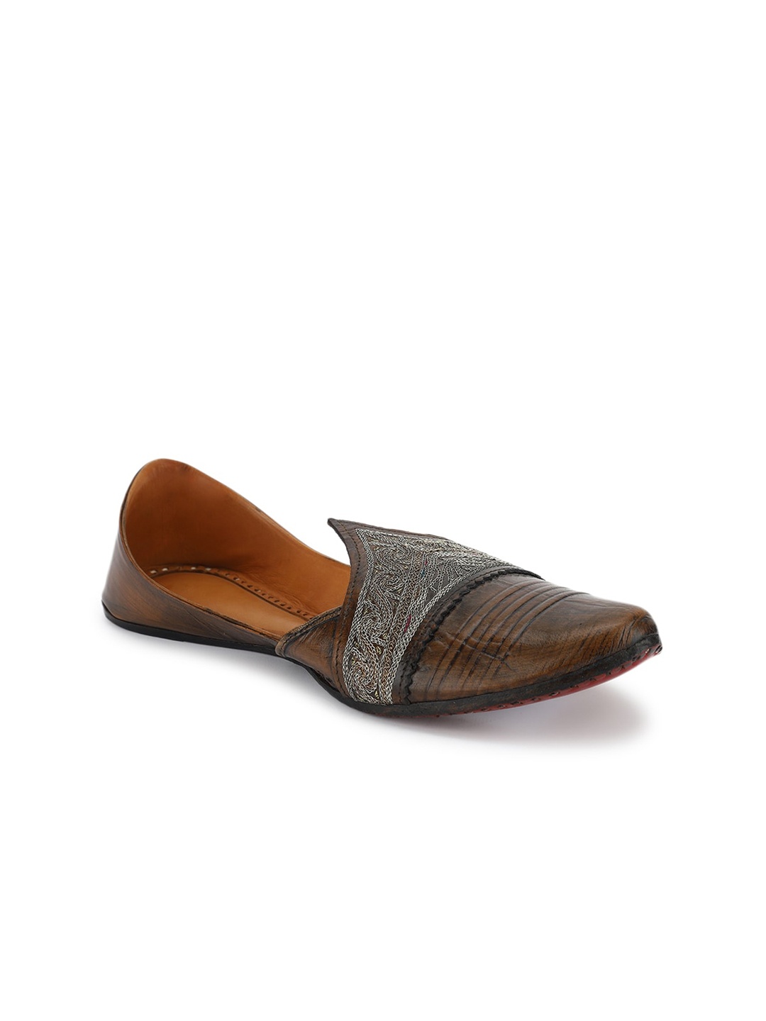 

Fabindia Men Embellished Leather Mojaris, Brown