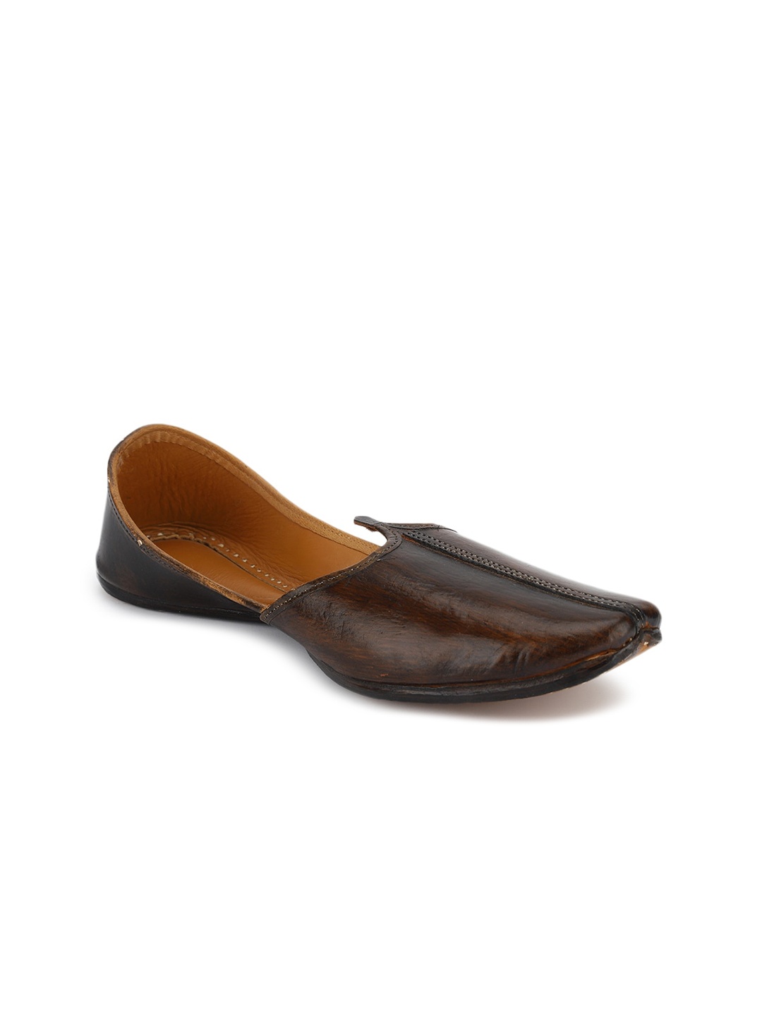 

Fabindia Men Textured Leather Mojaris, Brown