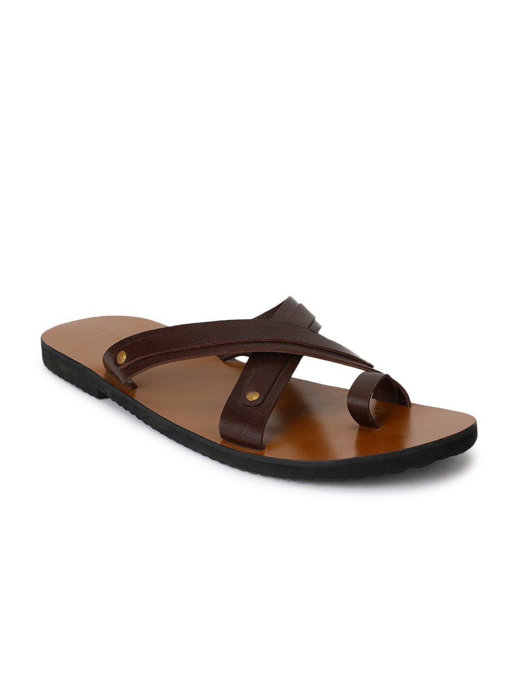 

Fabindia Men Criss Cross Strap Leather Comfort Sandals, Brown