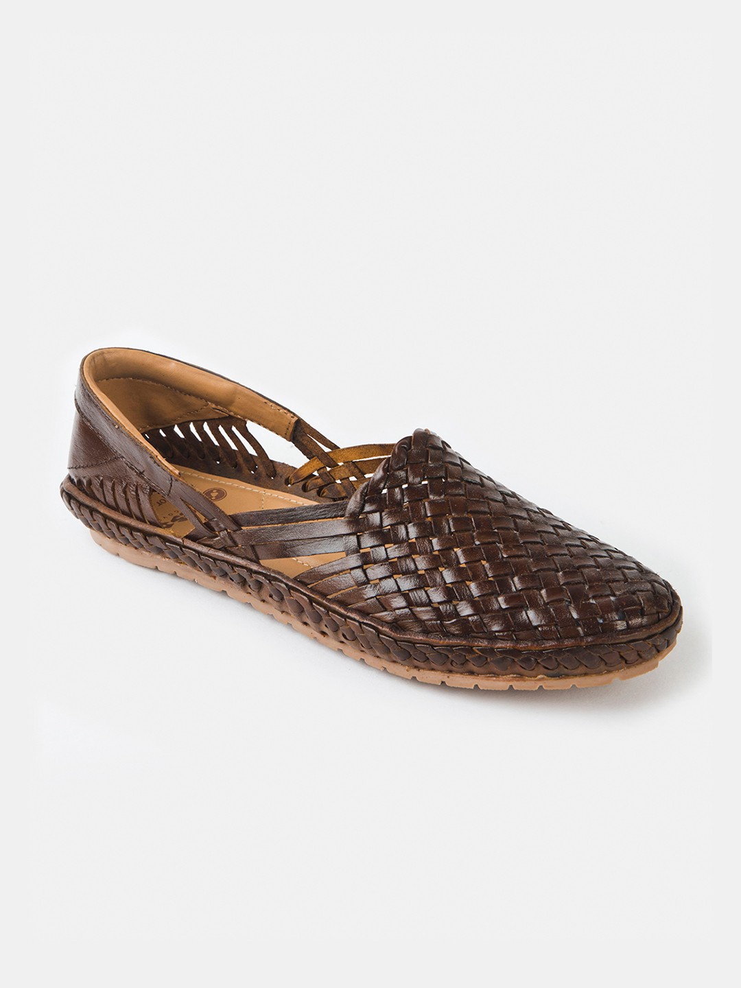 

Fabindia Men Woven Design Leather Loafers, Brown