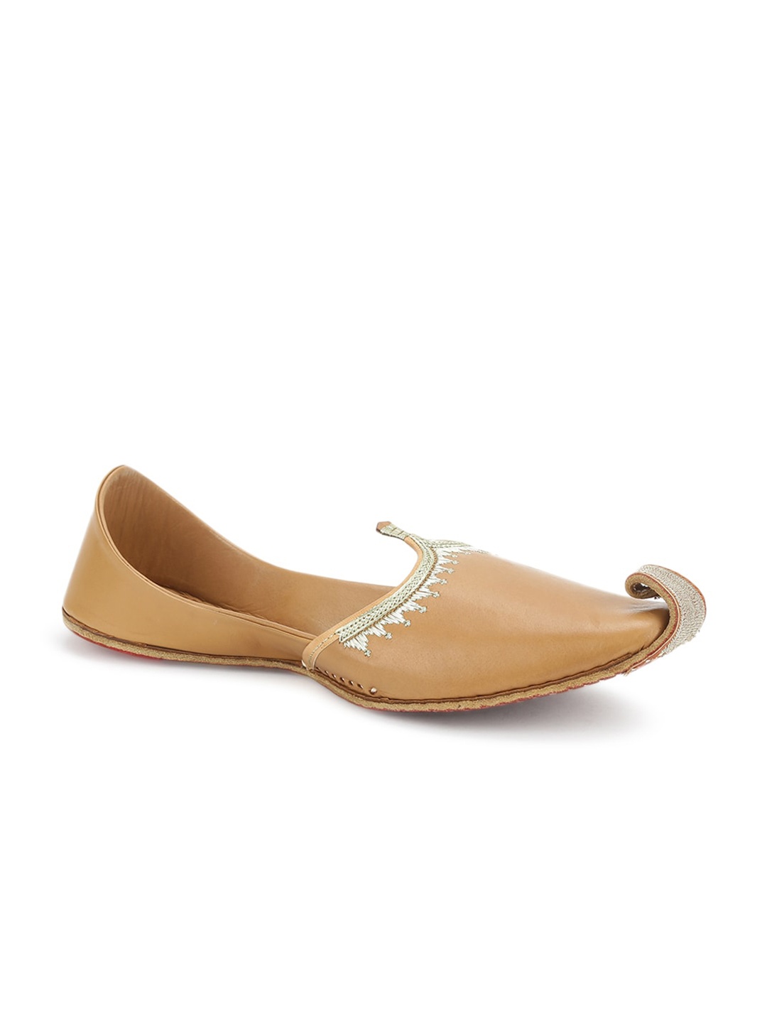

Fabindia Men Embroidered Square Toe Leather Mojaris, Brown