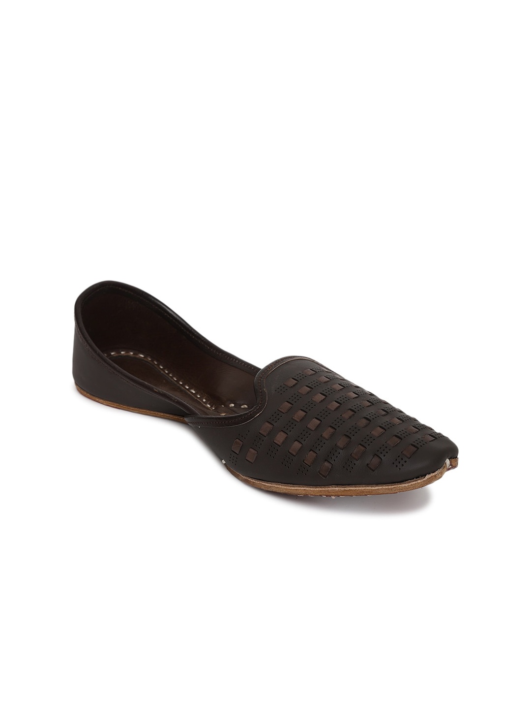 

Fabindia Men Woven Design Square Toe Leather Comfort Insole Mojaris, Brown