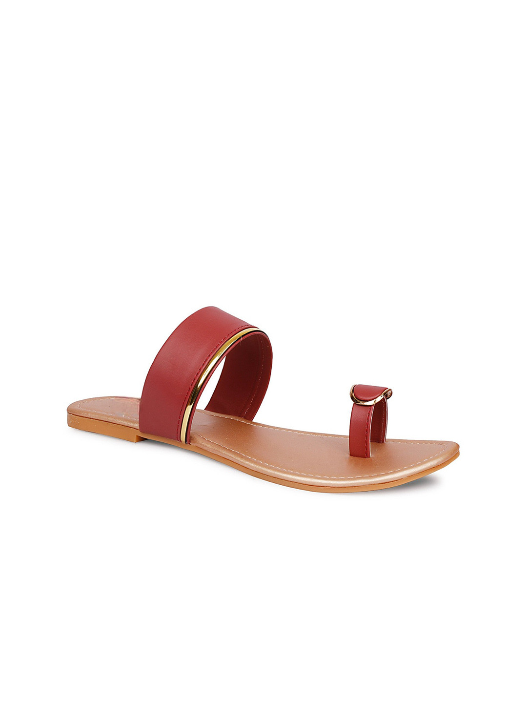 

DressBerry Contrast Stripe One Toe Flats, Maroon