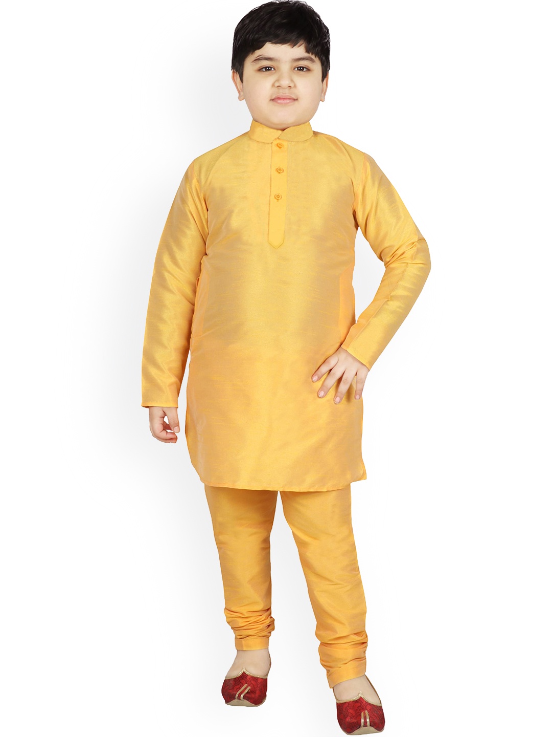 

SG YUVRAJ Boys Straight Raw Silk Kurta with Churidar, Mustard
