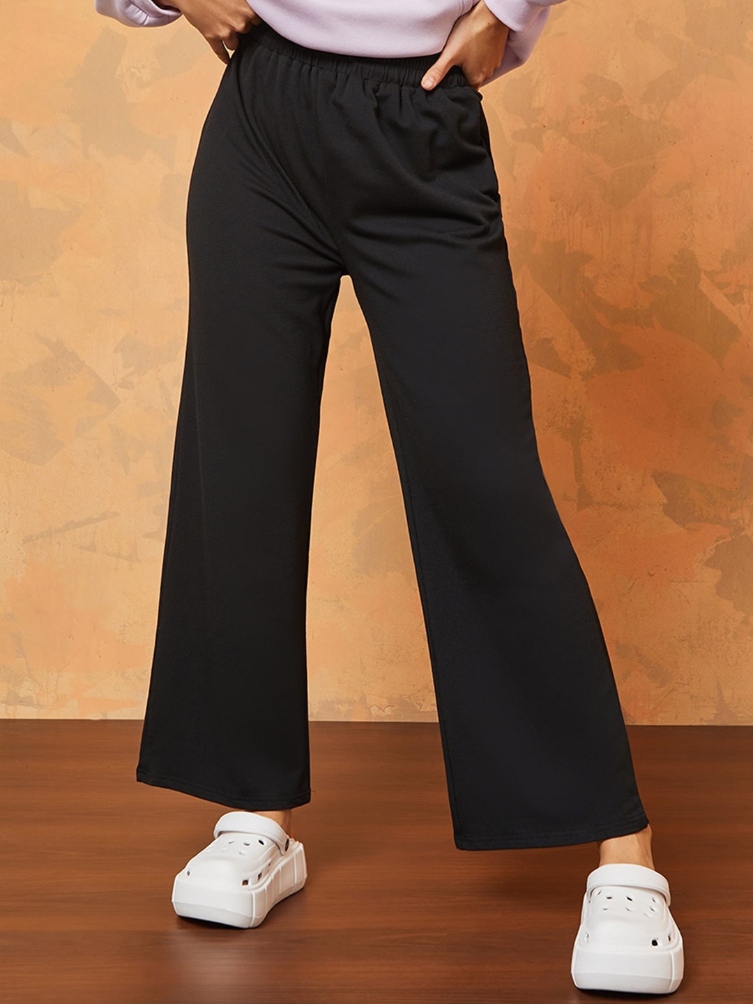 

Styli Women High-Rise Flared Trousers, Black
