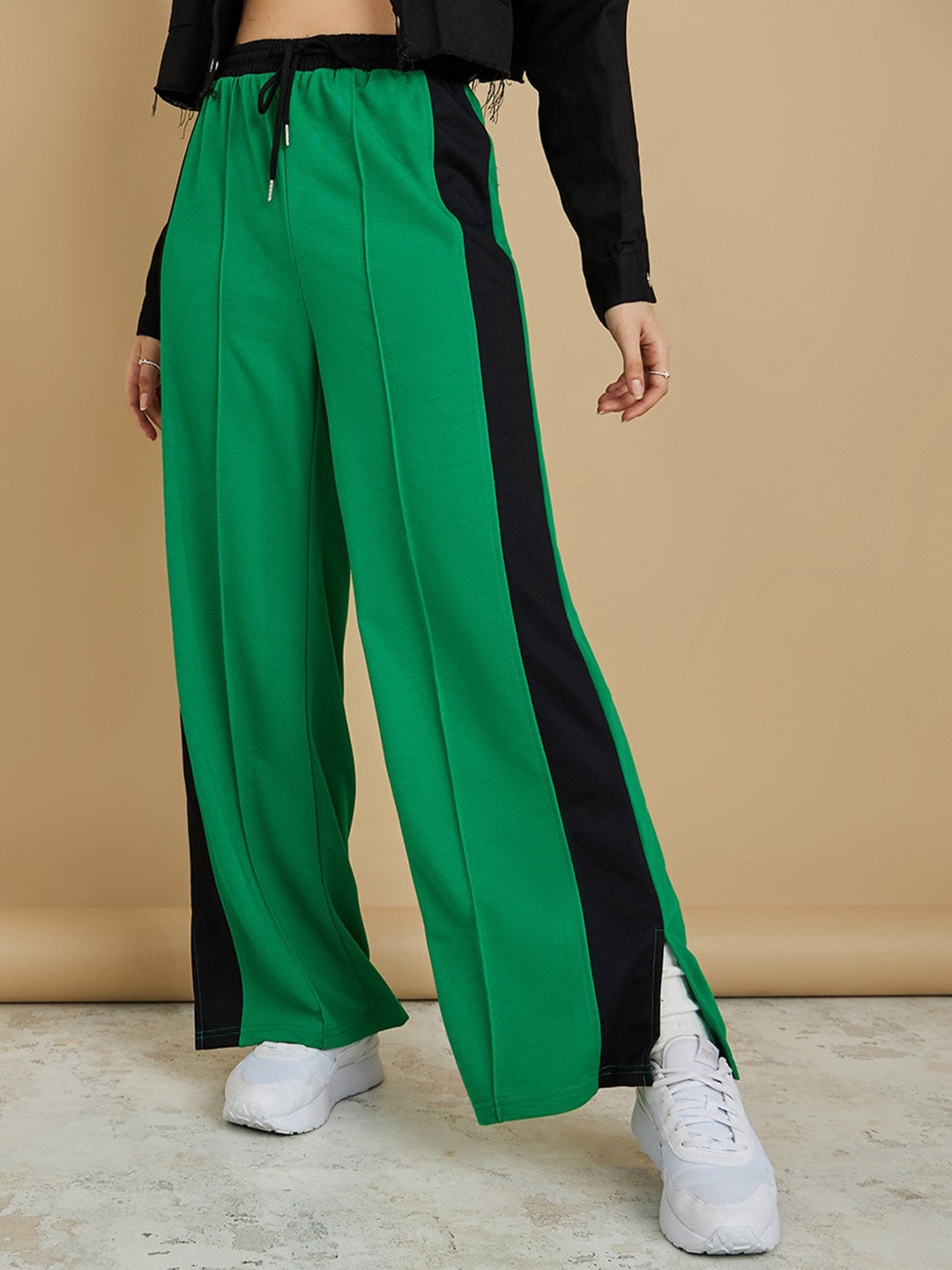 

Styli Women 4 Way Stretch Side Stripe Wide Leg Trouser, Green
