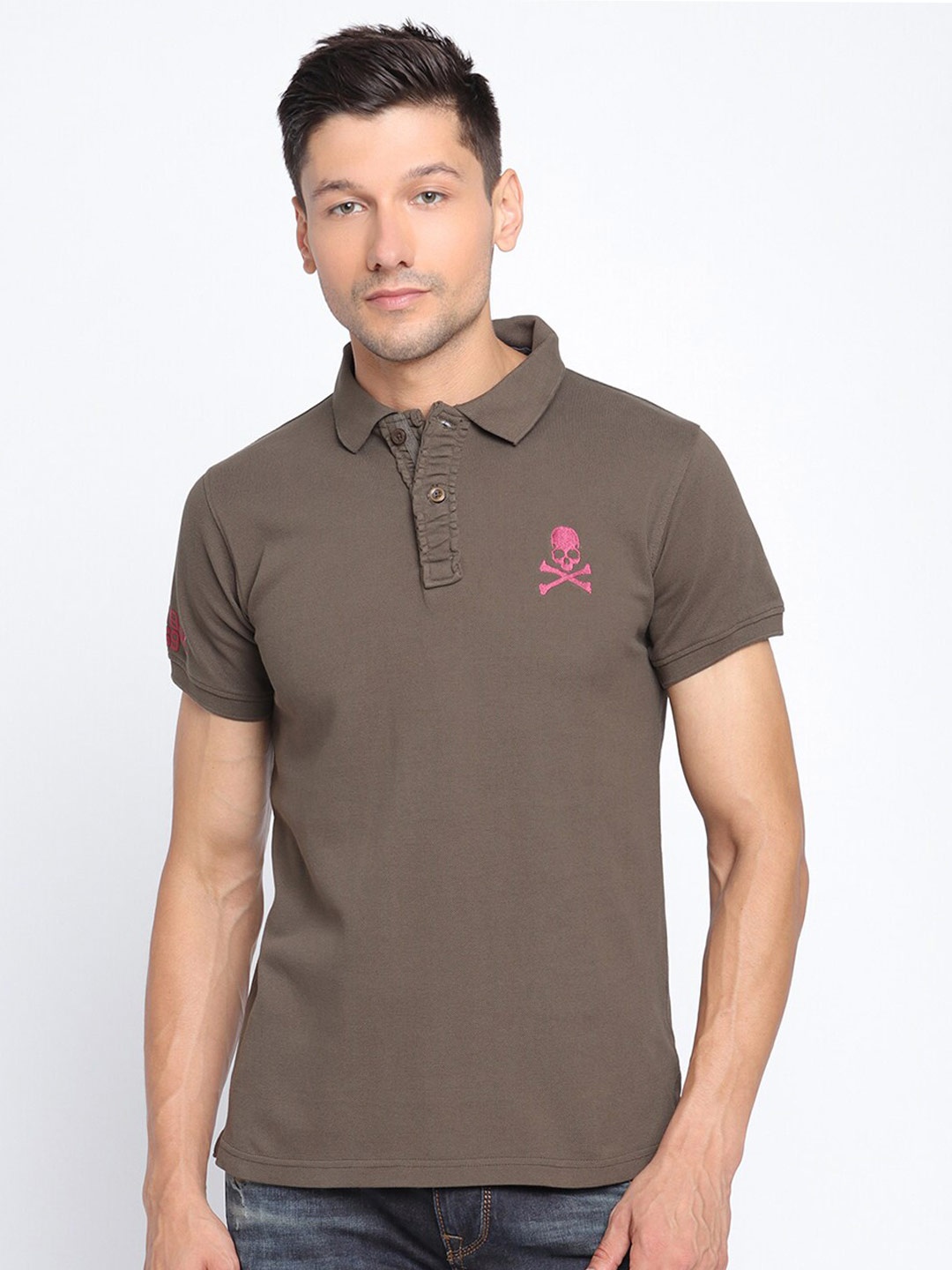 

PUNK Polo Collar Short Sleeve Cotton T-shirt, Olive