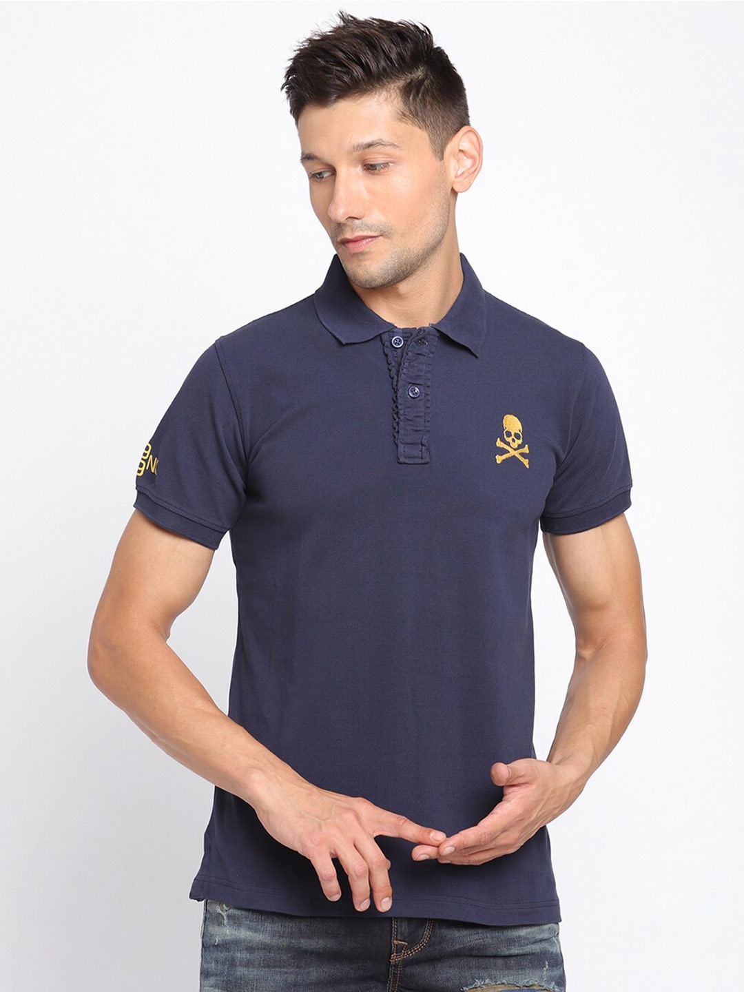 

PUNK Polo Collar Short Sleeve Cotton T-shirt, Navy blue