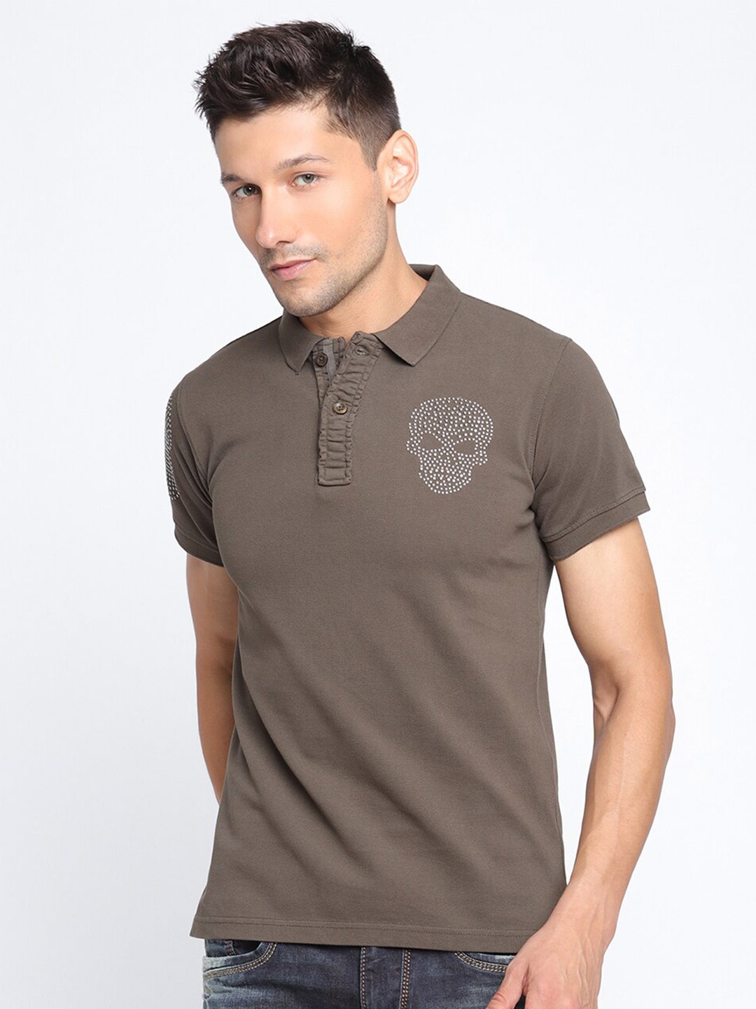 

PUNK Polo Collar Cotton T-shirt, Olive