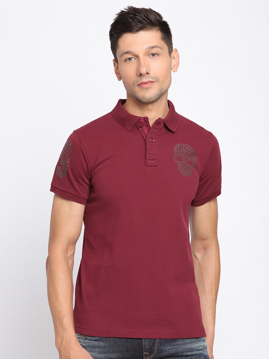 

PUNK Polo Collar Cotton T-shirt, Maroon