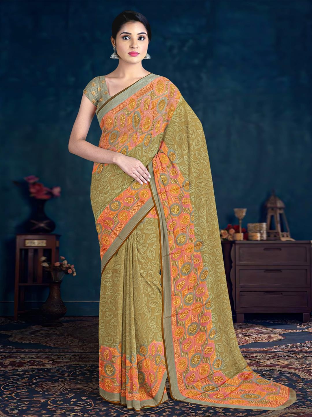 

Kalamandir Floral Printed Saree, Brown