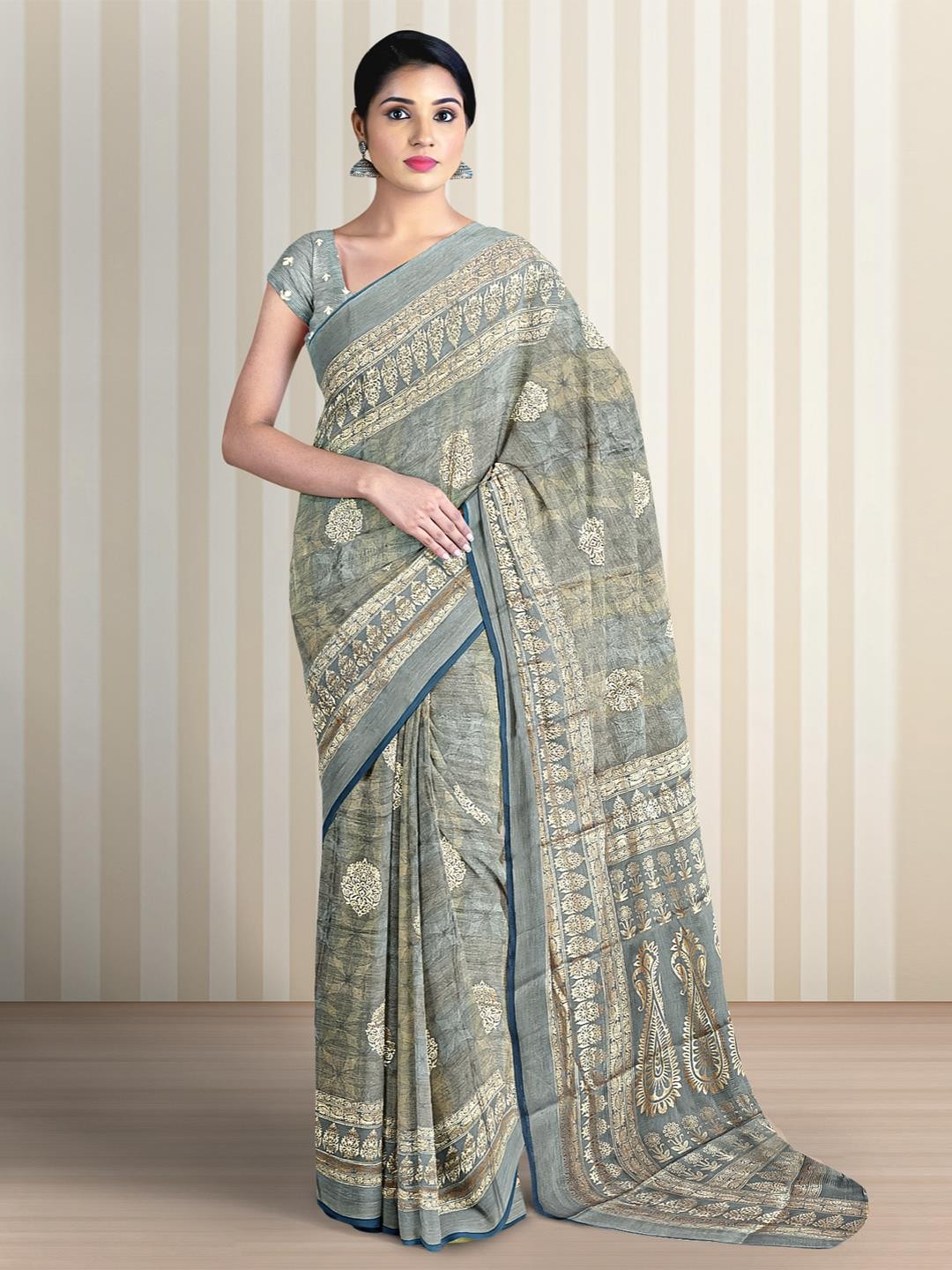 

Kalamandir Ethnic Motifs Printed Zari Saree, Grey