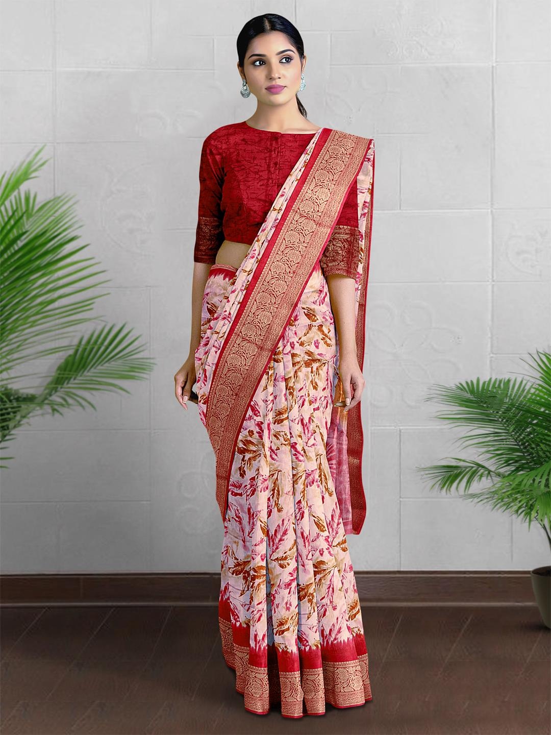 

Kalamandir Floral Pure Cotton Saree, Pink
