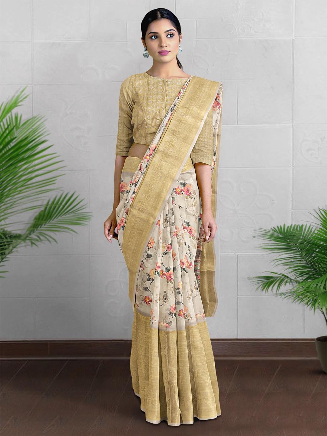 

Kalamandir Floral Printed Saree, Beige