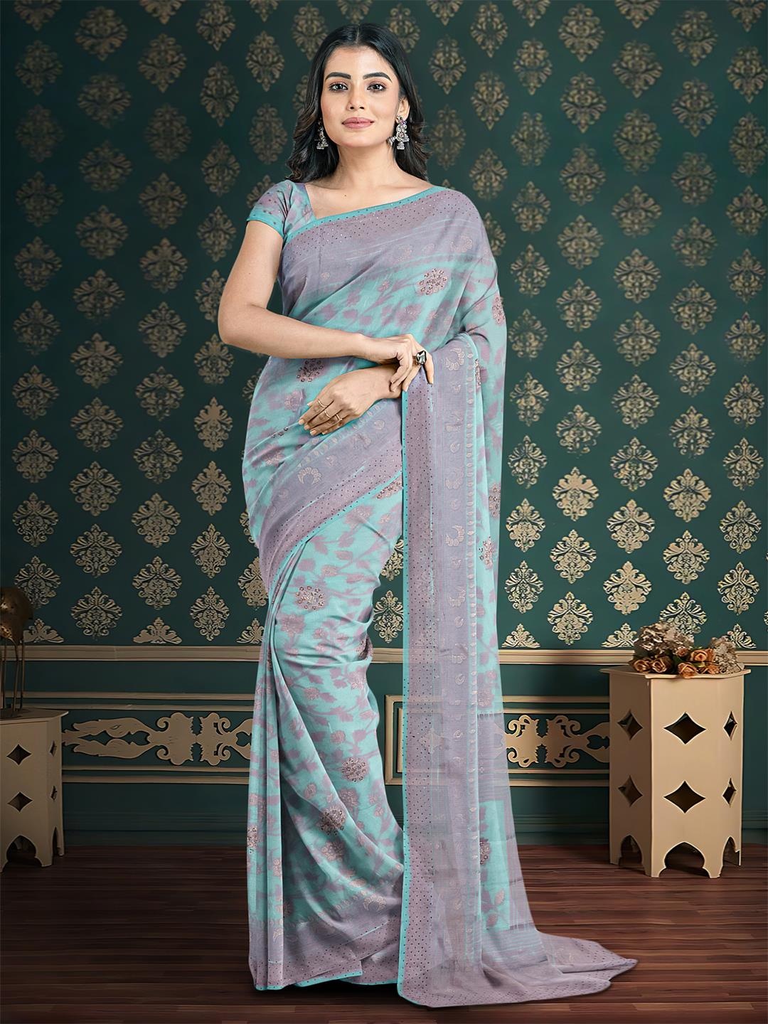 

Kalamandir Floral Printed Saree, Blue