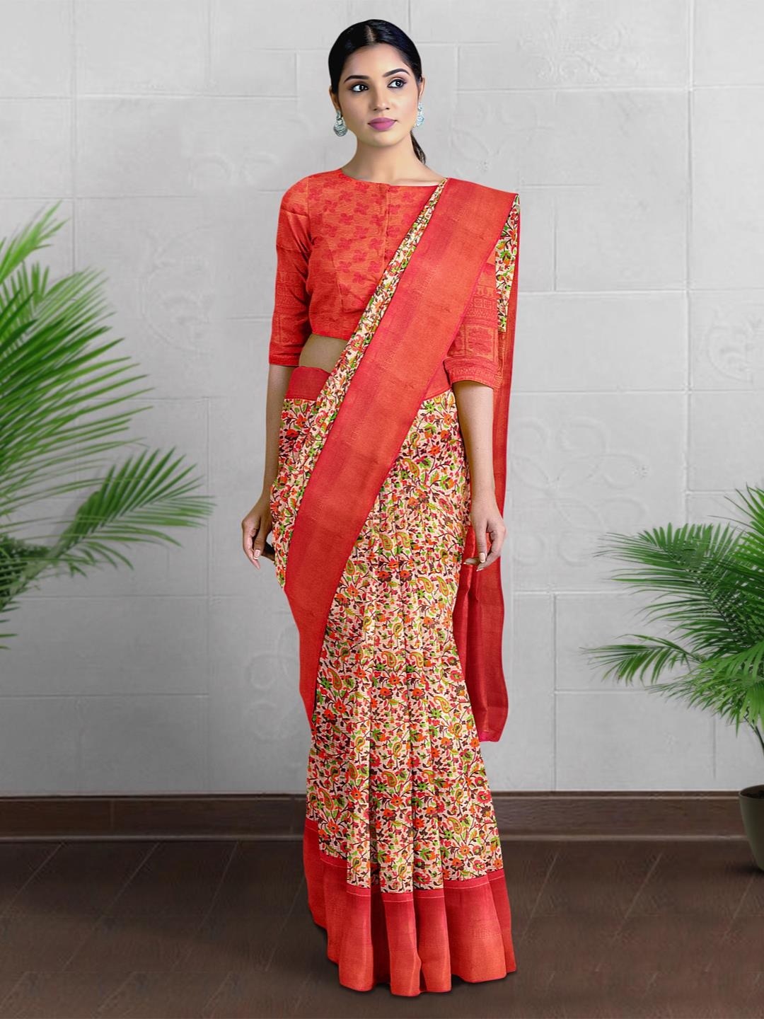 

Kalamandir Ethnic Motifs Printed Banarasi Saree, Peach