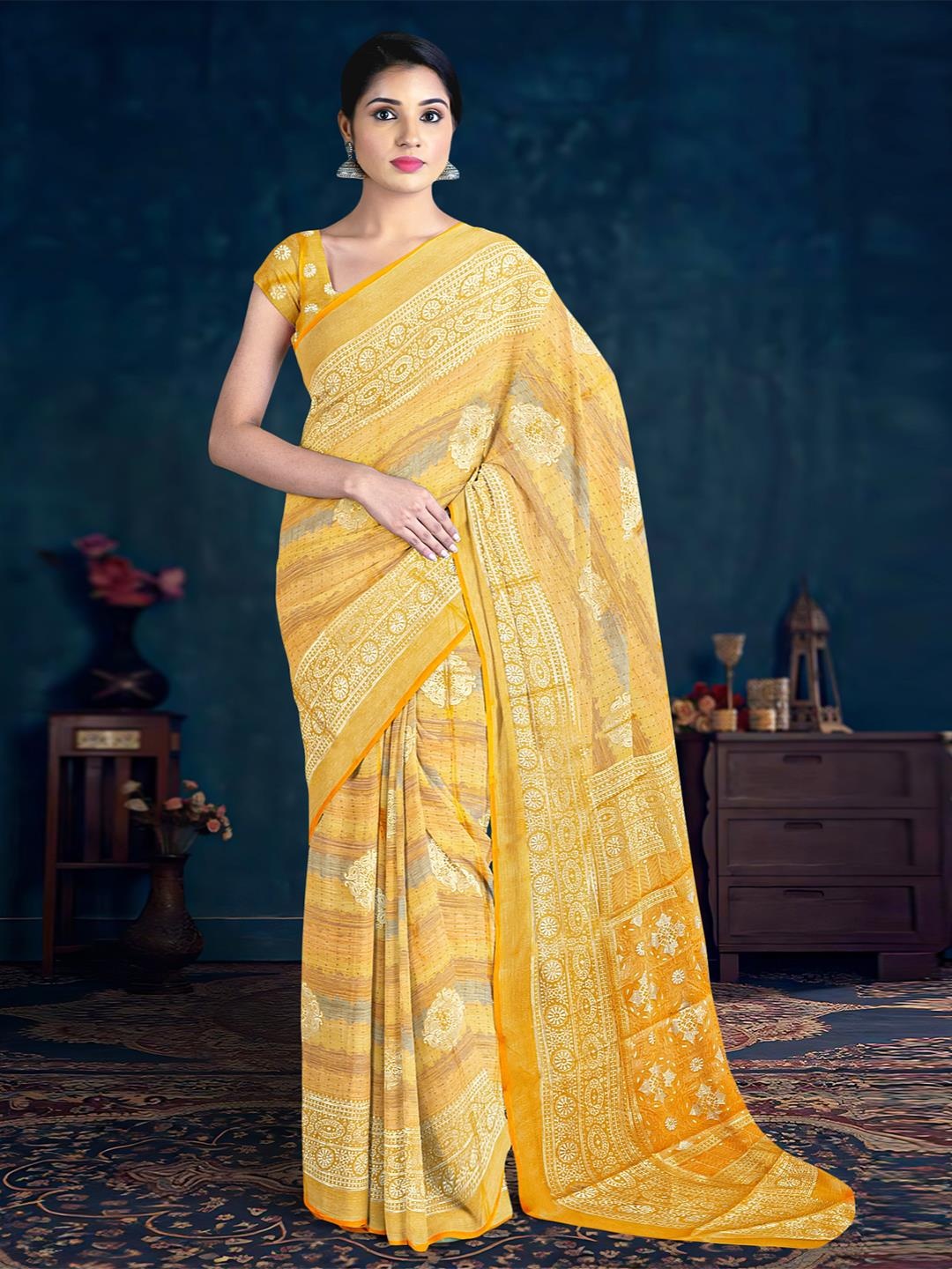 

Kalamandir Ethnic Motifs Printed Saree, Yellow