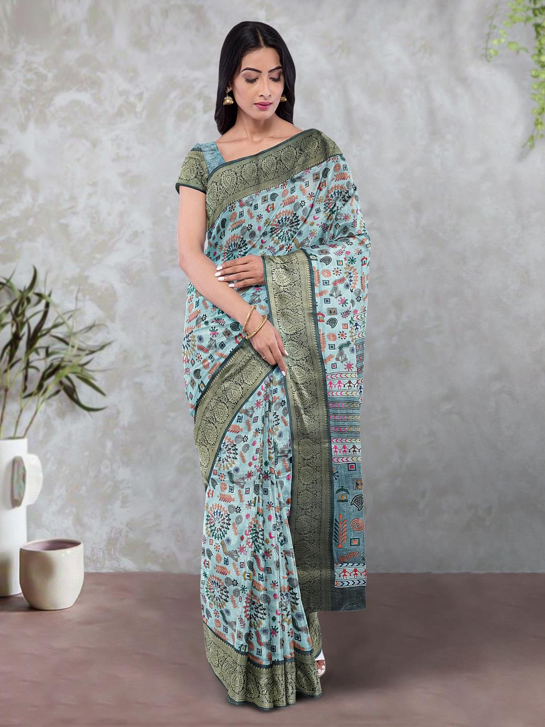 

Kalamandir Floral Silk Blend Saree, Grey