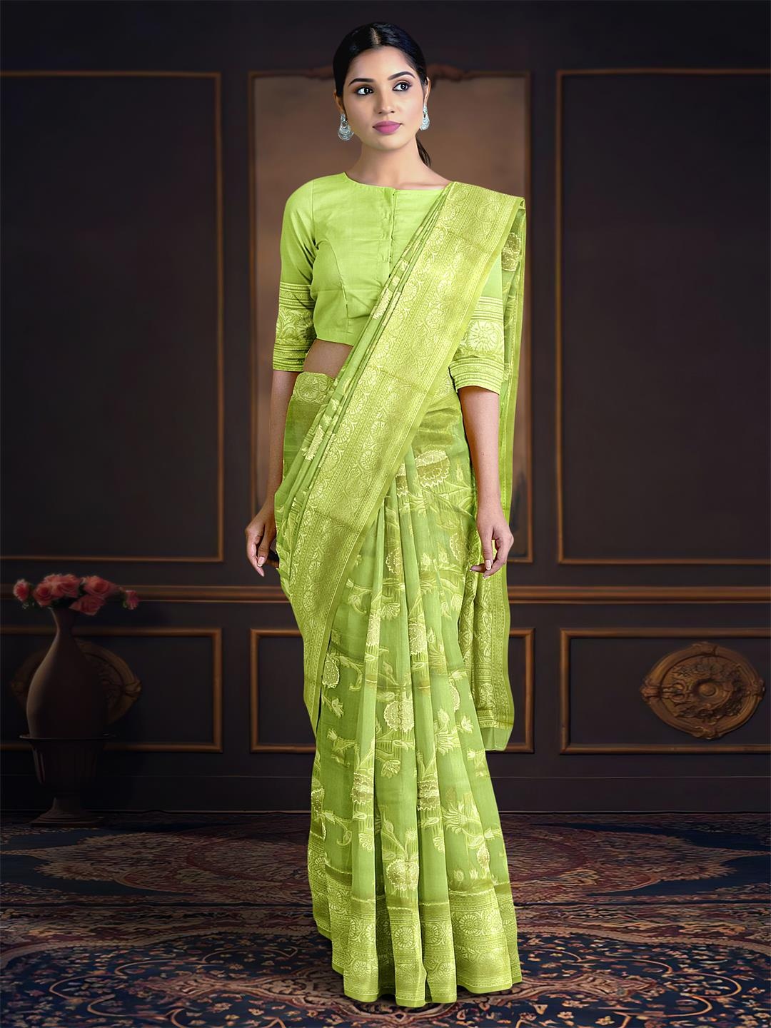 

Kalamandir Floral Printed Saree, Green