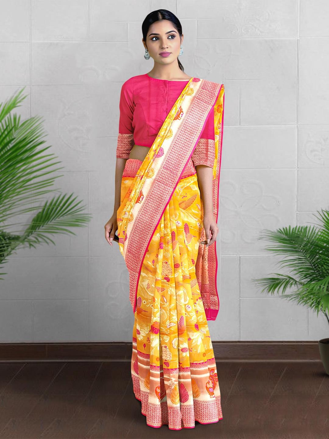 

Kalamandir Ethnic Motifs Printed Banarasi Saree, Yellow