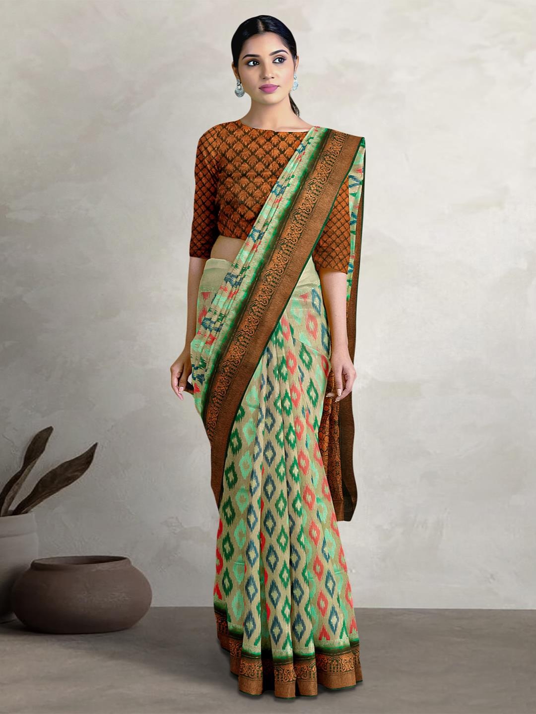 

Kalamandir Ethnic Motif Printed Zari Banarasi Saree, Sea green