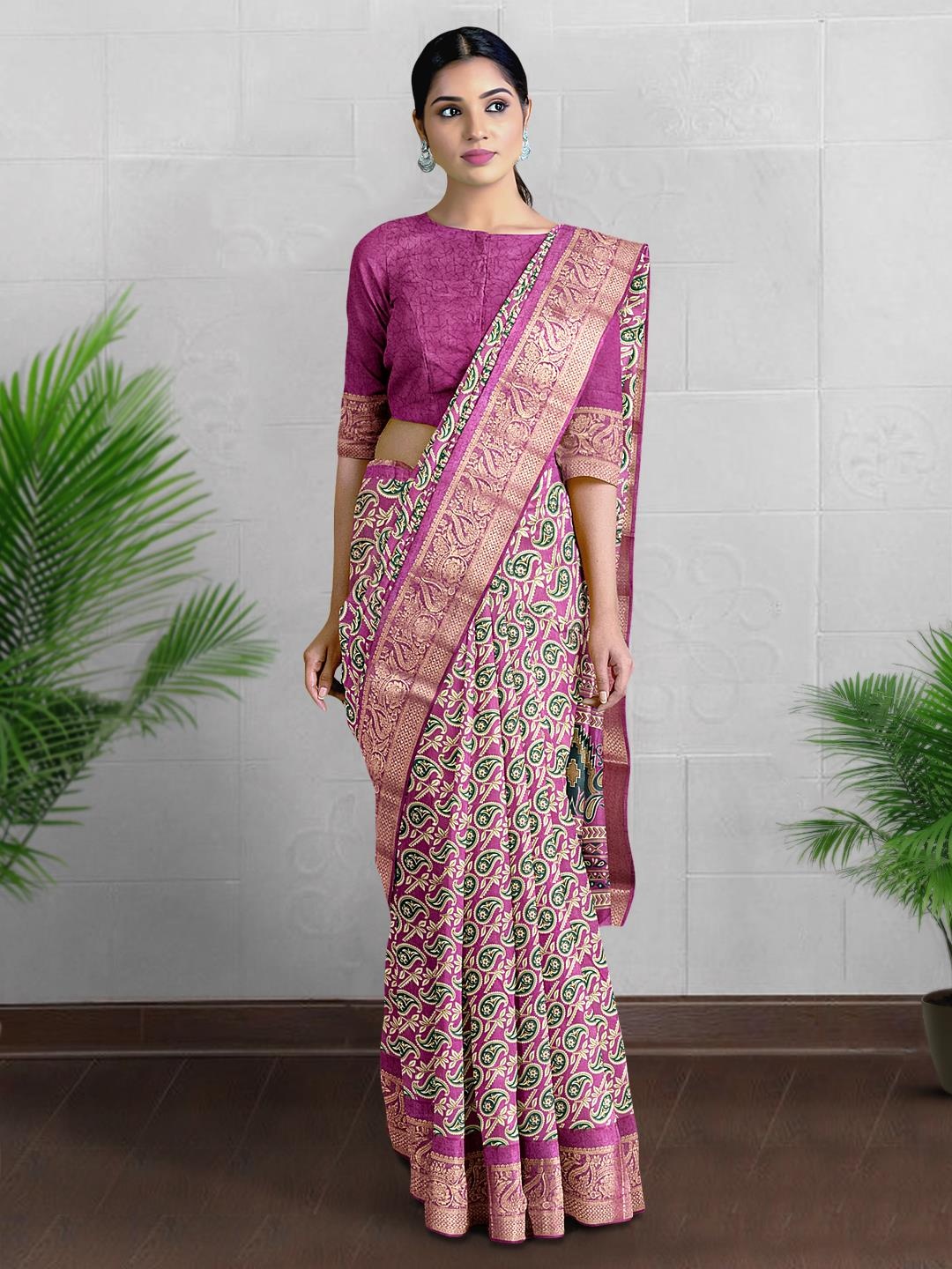 

Kalamandir Paisley Printed Zari Saree, Purple