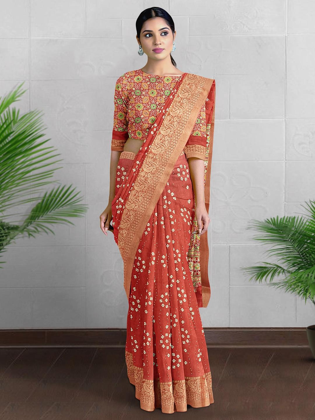 

Kalamandir Bandhani Printed Saree, Red