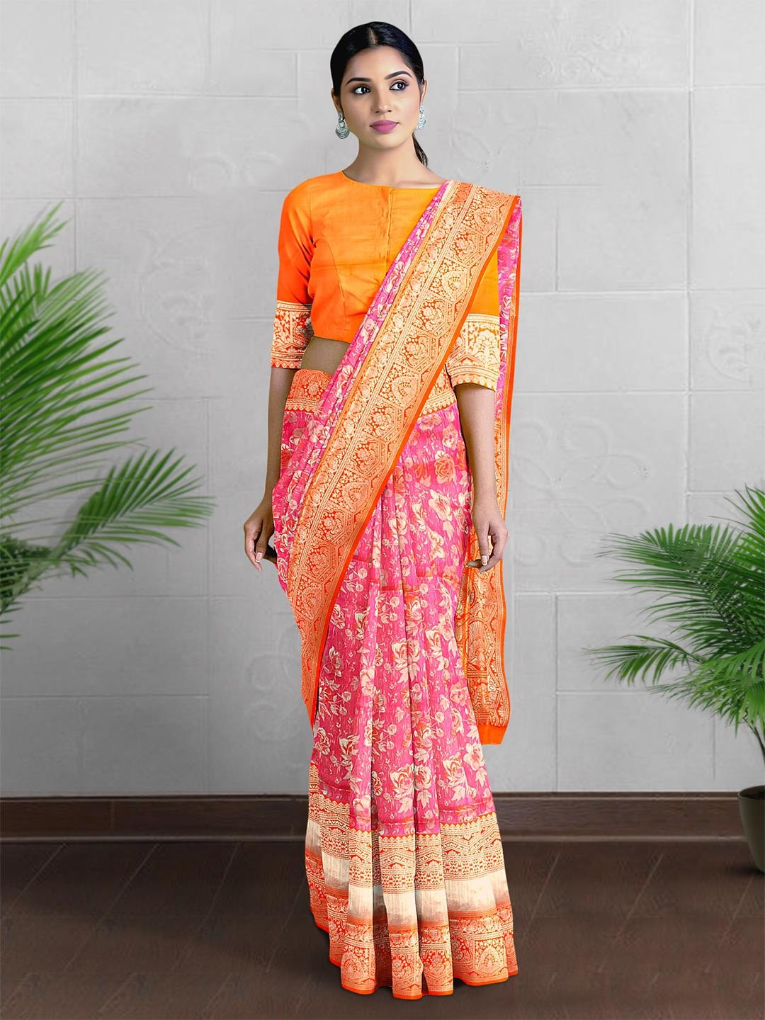 

Kalamandir Floral Printed Banarasi Saree, Pink