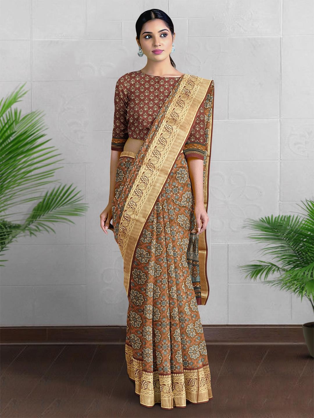 

Kalamandir Floral Woven Design Zari Saree, Brown