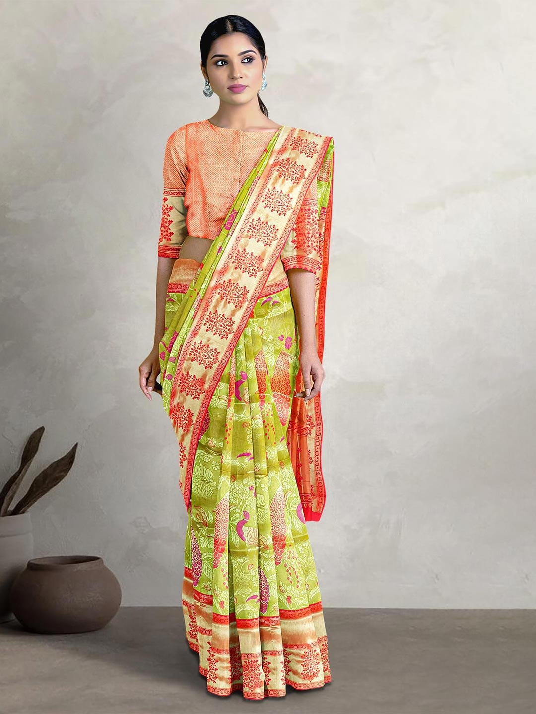 

Kalamandir Ethnic Motif Woven Design Zari Banarasi Saree, Green