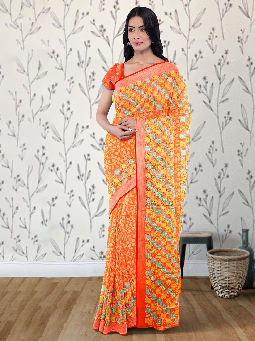 

Kalamandir Floral Printed Saree, Orange