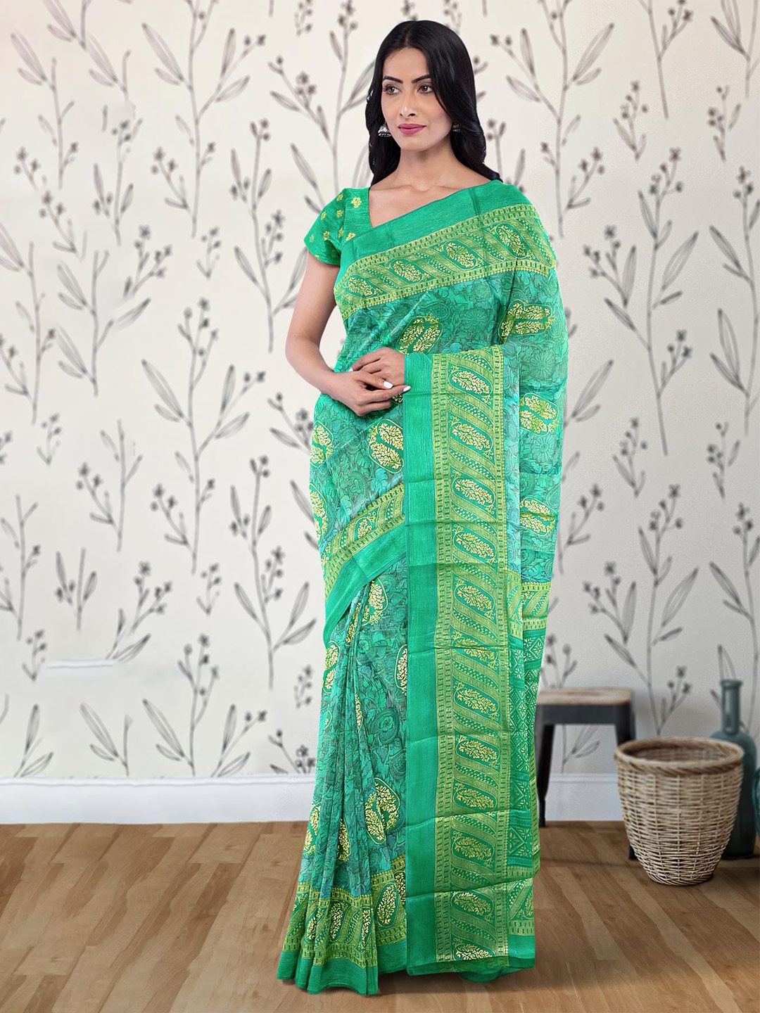 

Kalamandir Floral Printed Saree, Sea green