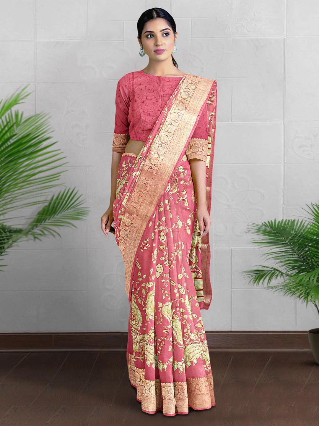 

Kalamandir Paisley Printed Zari Saree, Pink