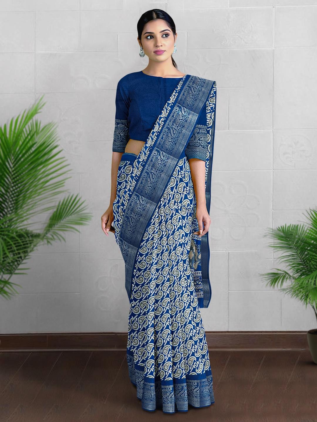 

Kalamandir Paisley Printed Zari Saree, Blue