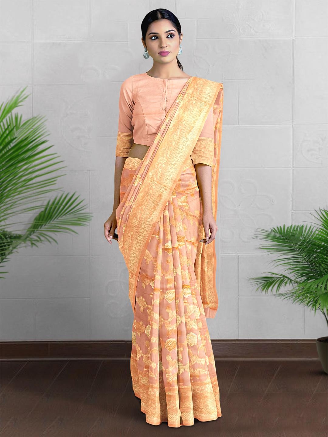 

Kalamandir Floral Woven Design Zari Saree, Peach