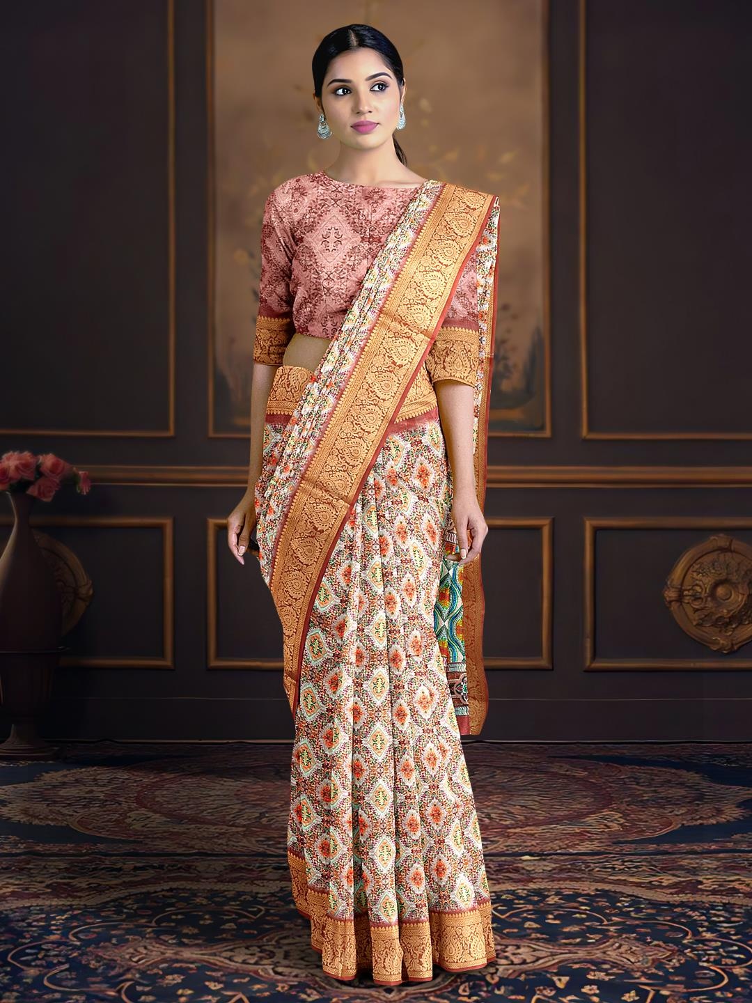 

Kalamandir Ethnic Motif Printed Zari Saree, Red