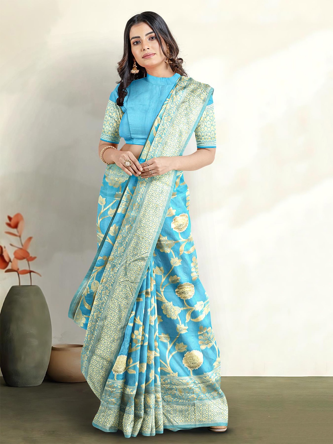 

Kalamandir Floral Woven Design Zari Saree, Blue