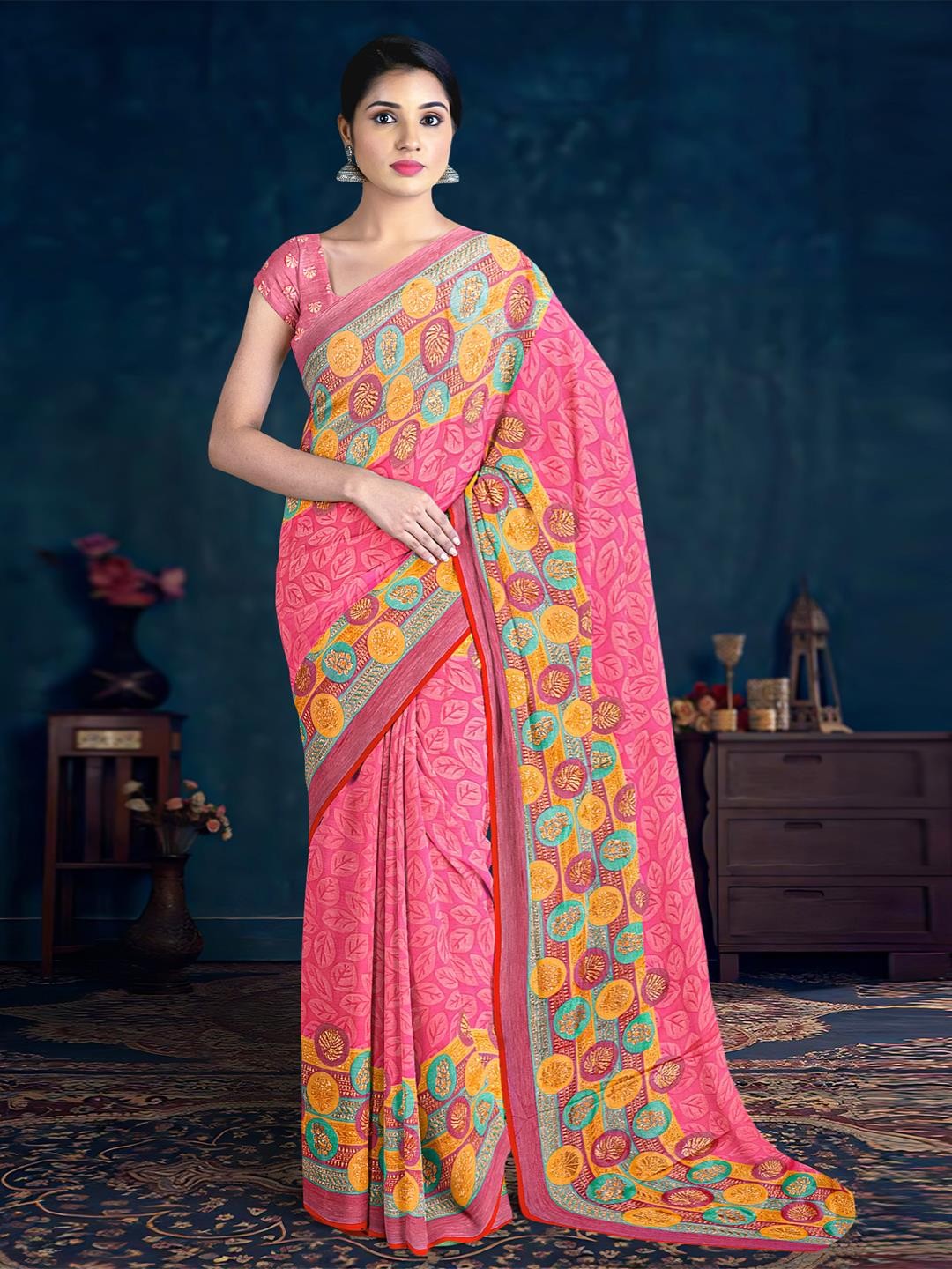 

Kalamandir Floral Printed Saree, Pink