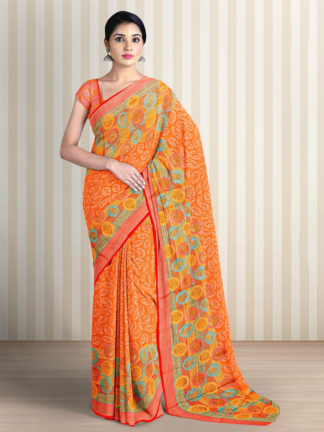 

Kalamandir Floral Printed Saree, Orange