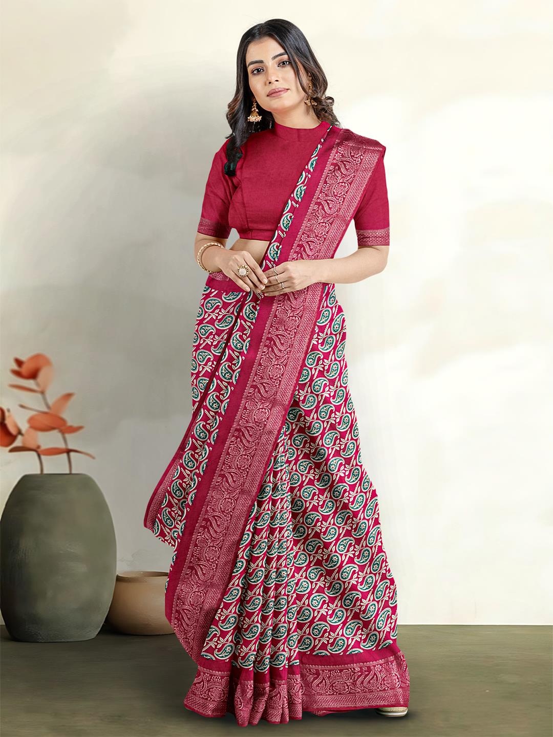 

Kalamandir Paisley Printed Zari Saree, Maroon
