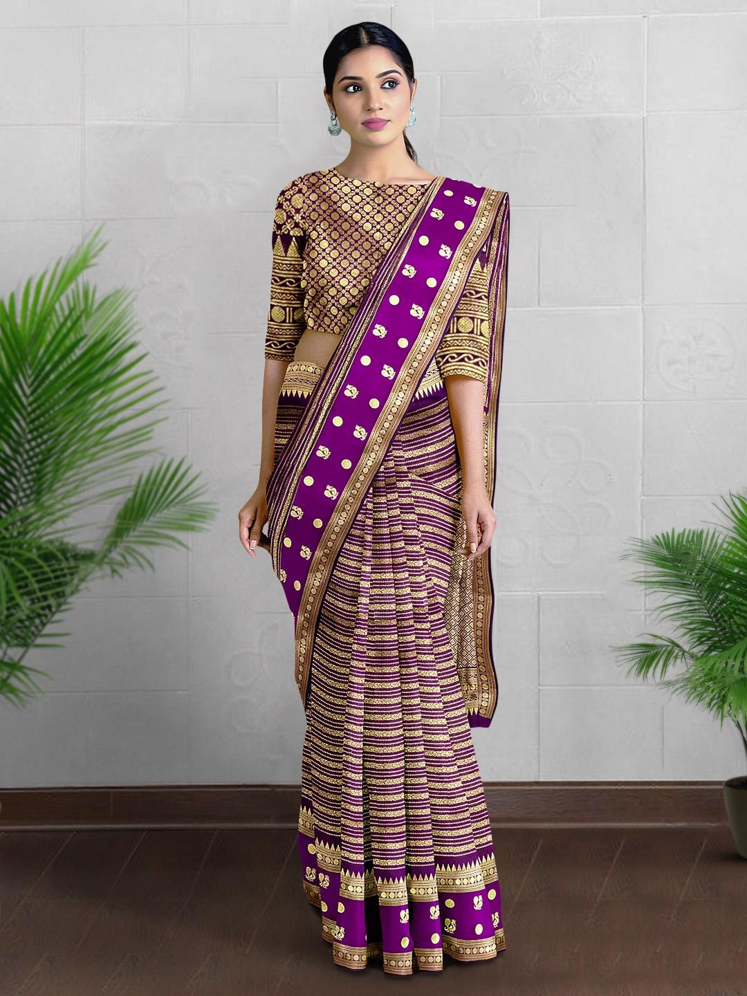 

Kalamandir Striped Woven Design Zari Banarasi Saree, Purple