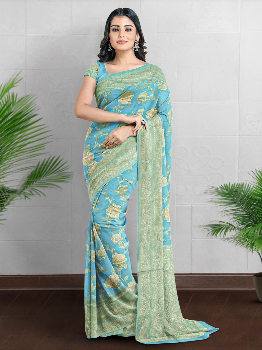 

Kalamandir Floral Woven Design Saree, Blue