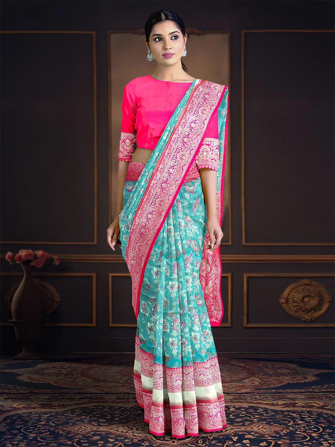 

Kalamandir Floral Printed Saree, Blue