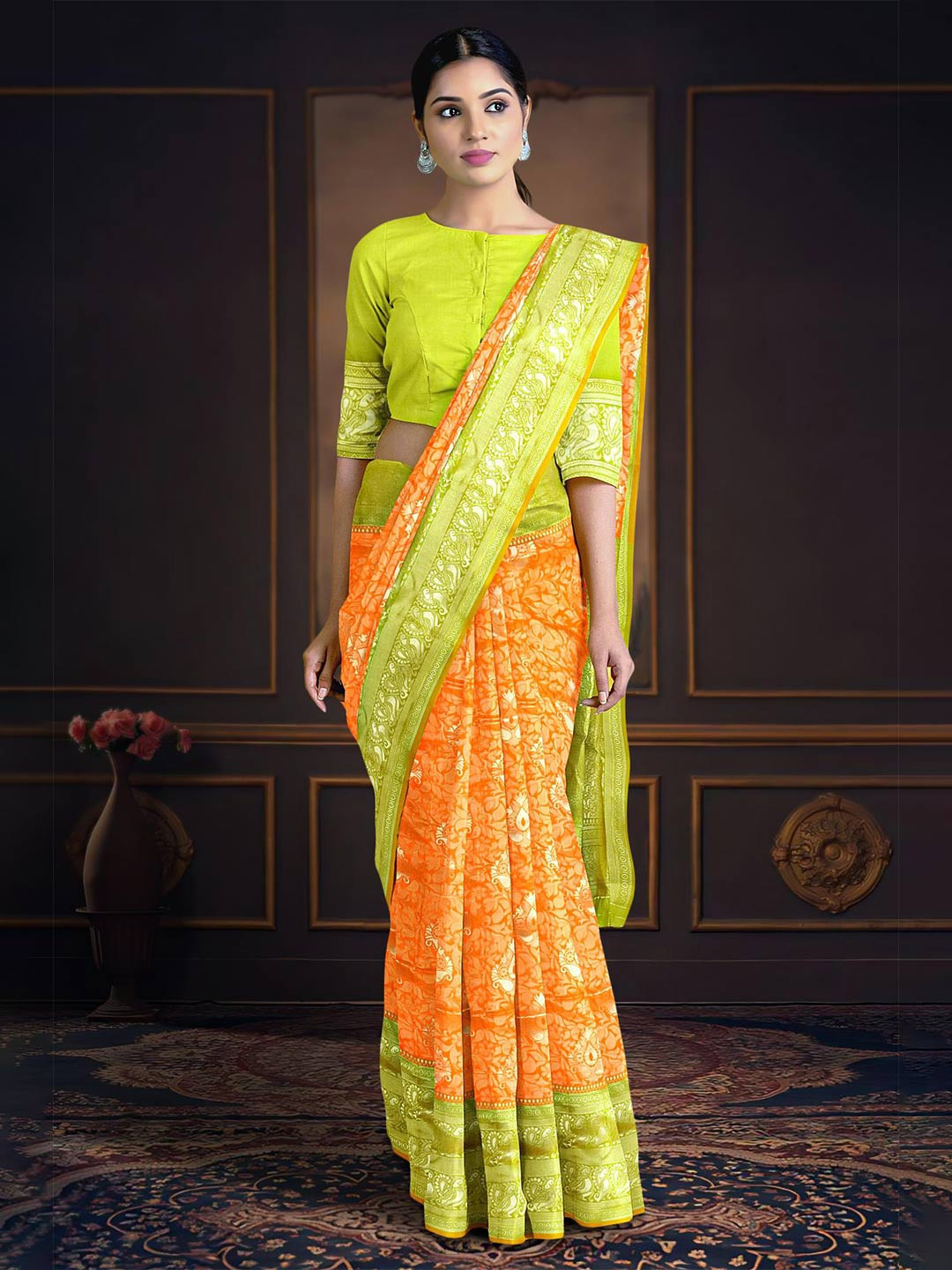 

Kalamandir Floral Printed Saree, Orange