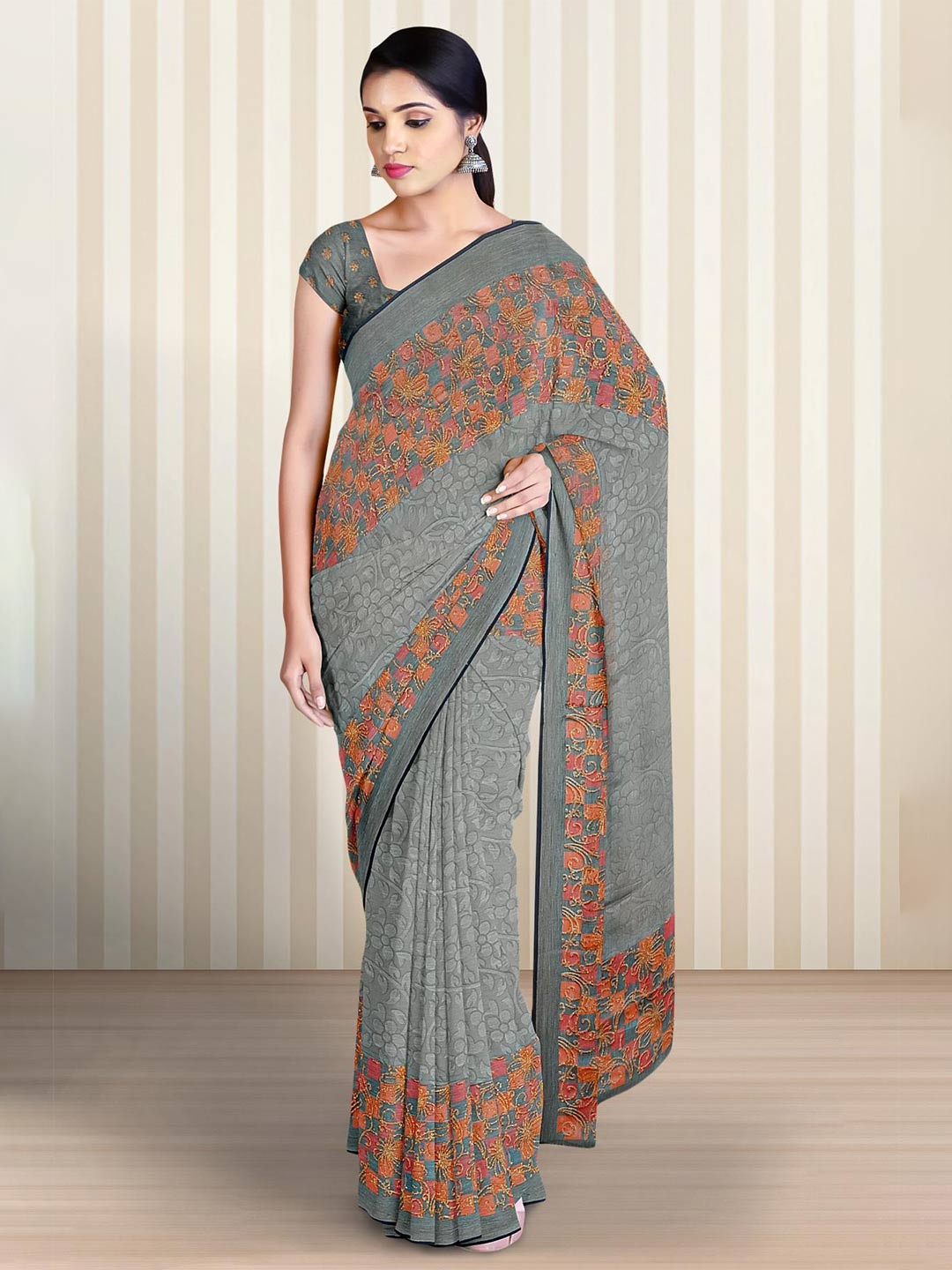 

Kalamandir Floral Printed Saree, Grey