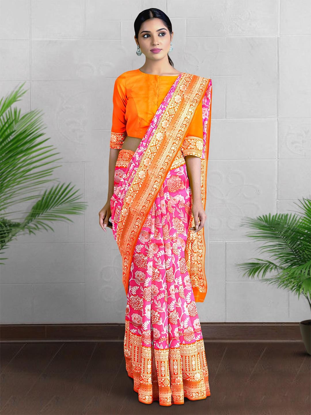 

Kalamandir Floral Printed Banarasi Saree, Pink