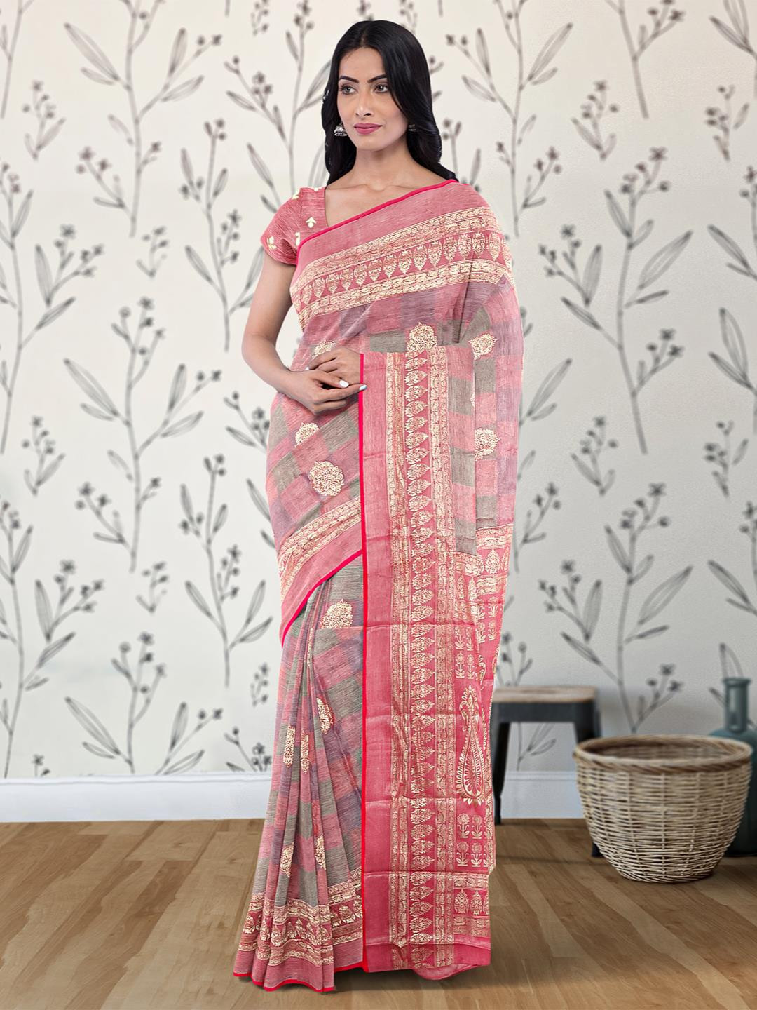 

Kalamandir Ethnic Motifs Printed Saree, Pink