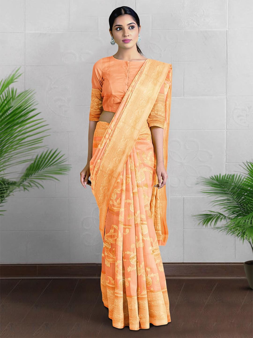 

Kalamandir Floral Motif Woven Design Zari Saree, Peach