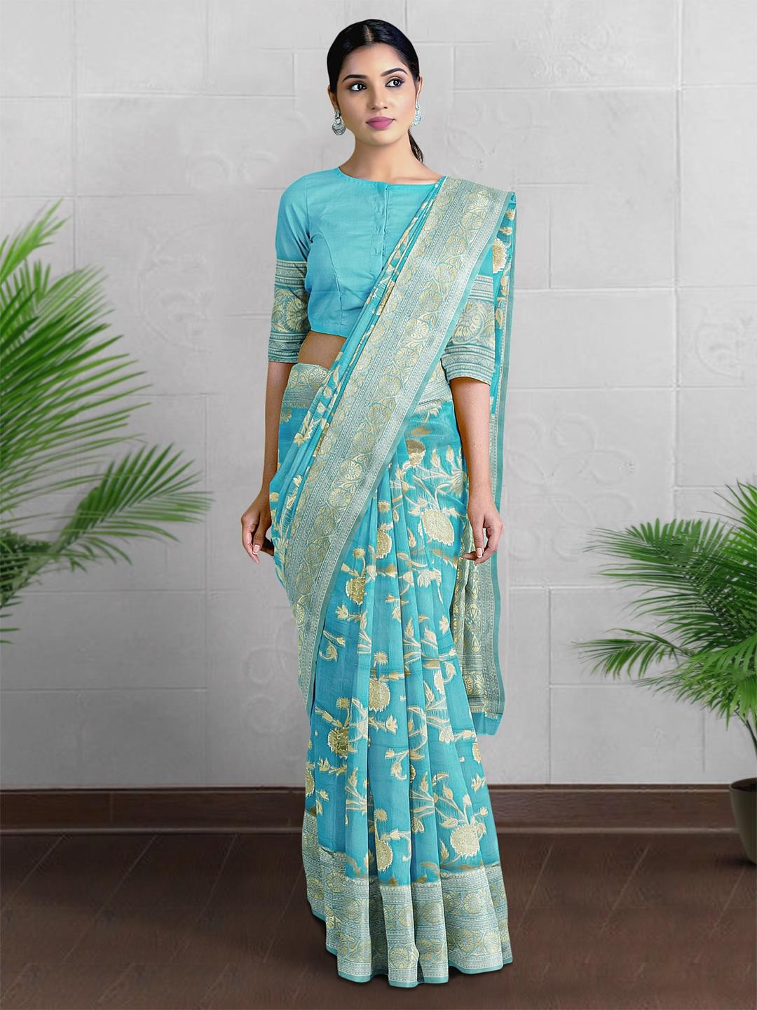 

Kalamandir Floral Motif Woven Design Zari Saree, Blue